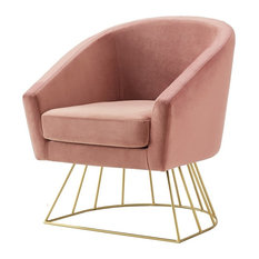 Alice Velvet Barrel Accent Chair With Metal Base, Blush/Gold