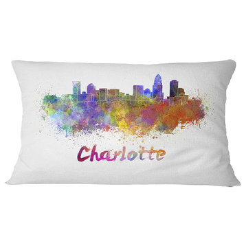 Charlotte Skyline Cityscape Throw Pillow, 12"x20"