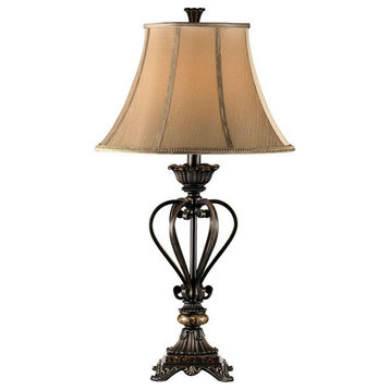1 Light Traditional Table Lamp Ornate Scroll Caged Base and a Bell Shaped