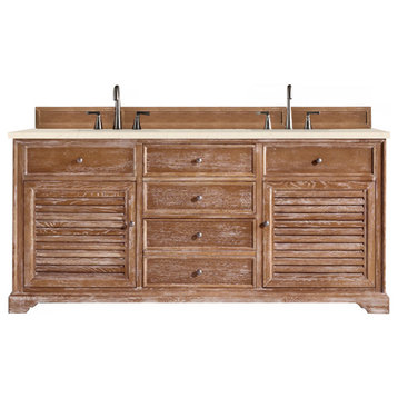 Savannah 72" Double Vanity Cabinet, Driftwood w/ 3 CM Eternal Marfil Quartz Top