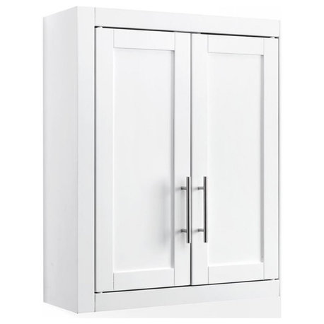 Bowery Hill Wood Wall Cabinet with Doors and Shelves in White/Chrome