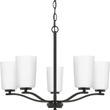 Adley Collection Five-Light Matte Black Etched White Opal Glass Chandelier