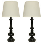 Urbanest - Set of 2 Nouvel Table Lamps, Glossy Black - This set of two lamps includes two lamp bases in glossy black, two 7" nickel harps, 2 glossy black finials, and two 11" off-white linen lampshades. The lampshades have a nickel spider fitter.