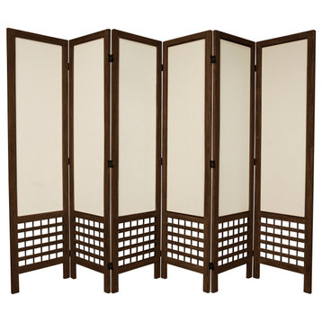 Classic Room Divider, Open Lattice Frame & Fabric Shades, Burnt Brown, 6 Panels