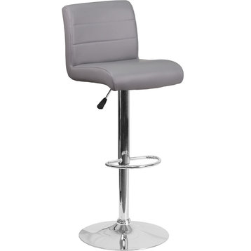 Contemporary Gray Vinyl Adjustable Height Barstool With Chrome Base