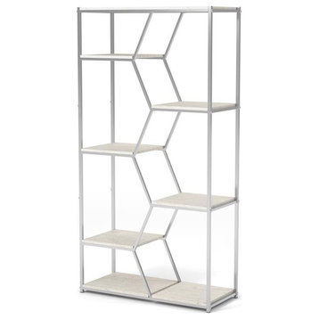 Furniture of America Hopple Metal 7-Shelf Bookcase in Chrome and White