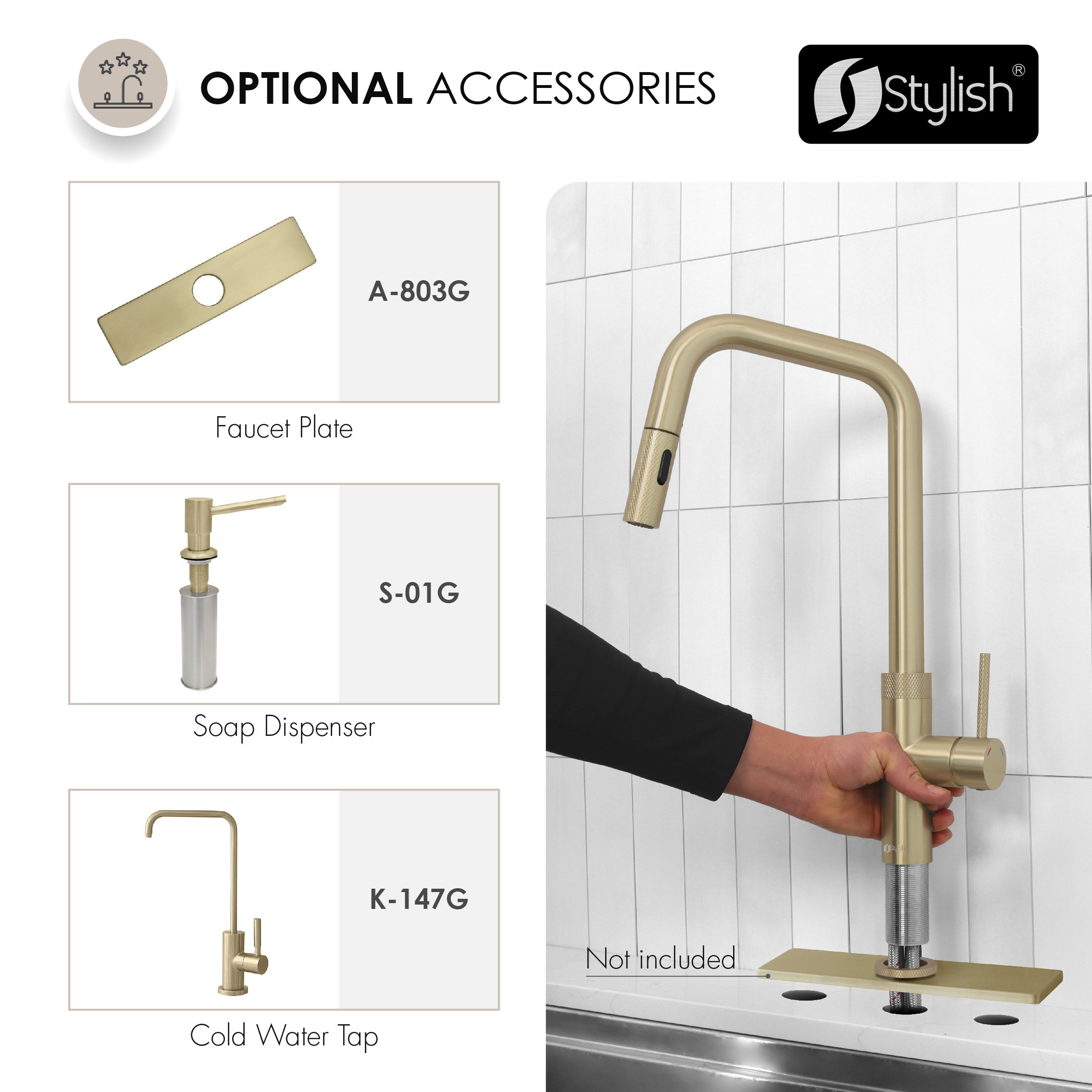 Single Handle Pull Down Touchless Kitchen Faucet, Brushed Gold