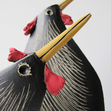 Contemporary black bird ceramic vase handmade in Greece