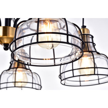 Locke 5-Light Black and Antique Gold Chandelier With Clear Glass Shade
