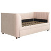 Little Seeds Valentina Upholstered Twin Daybed with Trundle in Pink Velvet