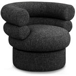 Meridian Furniture - Valentina Linen Textured Fabric Upholstered Accent Swivel Chair, Black - Create instant visual interest and add a comfy seating option to any space with this Valentina linen textured fabric swivel accent chair. The stacked back design is fun and modern, giving your room an upbeat (and stylish) vibe. This chair features mainly black fabric with white weave details, thanks to its rich black linen textured fabric upholstery. Deep channel tufting adds to its overall comforting look and feel in your living room, office, bedroom, or elsewhere.