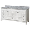 Abbey 72" Double Bath Vanity, White, Carrara Marble