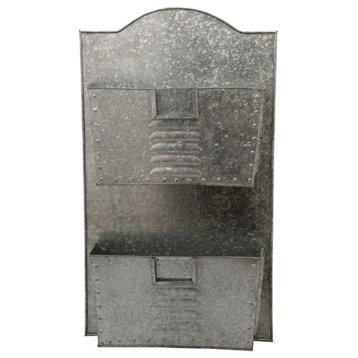 Galvanized Two Tier Metal Wall Pocket Organizer, Gray