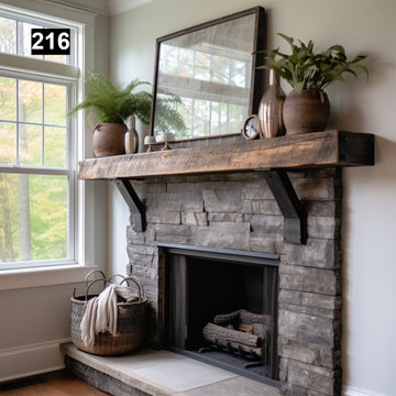 Reclaimed Wood Beam Fireplace Mantel with Iron Corbels