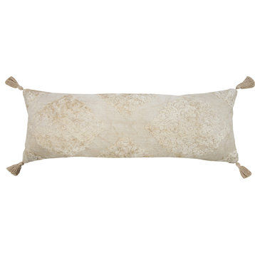 Beige Traditional Textured Medallion Throw Pillow, 14" X 36"