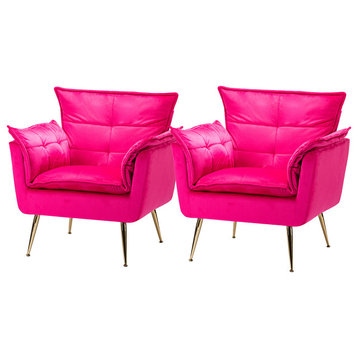 Contemporary Velvet Armchair Set of 2, Fuchsia