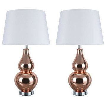 40026, 26" High Glass Table Lamp, Red Copper With Chrome Base, Set of 2