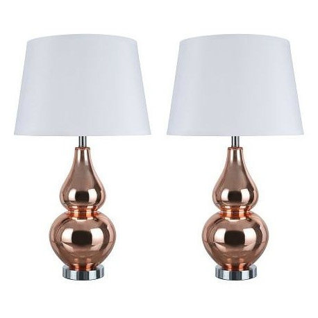 40026, 26" High Glass Table Lamp, Red Copper With Chrome Base, Set of 2