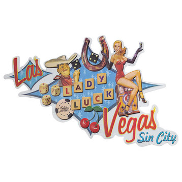 Las Vegas Lady Luck Embossed Metal Wall Decor Sign