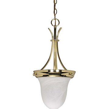 Nuvo 1-Light 10" Bell Pendant Light W/ Alabaster Glass In Polished Brass Finish