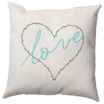 26"x26" Love, Hugs & Kisses Valentines Decorative Indoor Pillow, Wave Top Blue