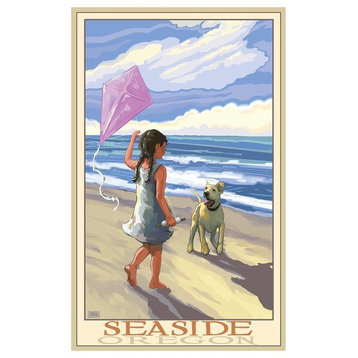 Joanne Kollman Seaside Oregon Girl Dog Beach Art Print, 12"x18"