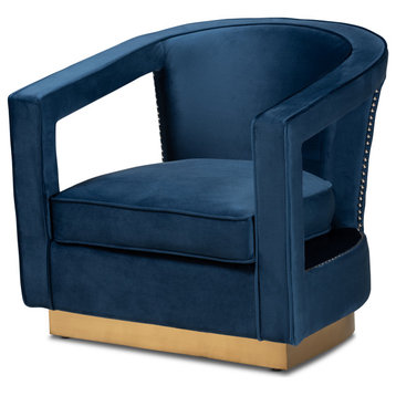 Phirr Contemporary Velvet Accent Chair Navy