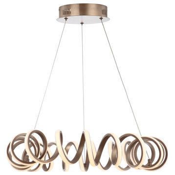 Cursive 24" Spiral Integrated LED Chandelier Ceiling Light,Coffee