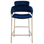 Meridian Furniture - Yara Beige Velvet Upholstered Counter Stool, Navy - Mosey up to the counter and have a seat on this Yara velvet counter stool. Designed with an ultra modish look that's ideal for contemporary and modern decor, this counter stool comes upholstered in soft navy velvet for a look that wows from every angle. The luxurious fabric feels sleek and soft against the skin while the iron metal frame and brushed brass finish lends elegance and durability to the stool's overall design.