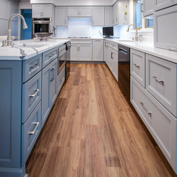 Custom Two Tone Gray Kosher Kitchen with Quartz Countertops