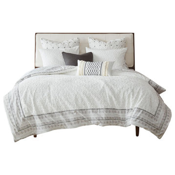 INK+IVY Mill Valley Cotton Comforter/Duvet Cover Mini Set, White Grey, Full/Quee