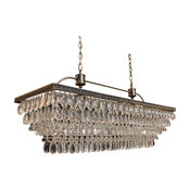 Weston Rectangular Glass Drop Chandelier, Antique Brass Finish, 40"