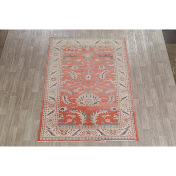 Egyptian Vegetable Dye French Toile Oriental Hand-Knotted Area Rug, Orange, 6X8