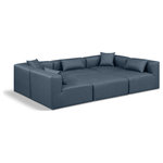 Meridian Furniture - Cube Upholstered Modular Sectional, Navy, 6-Piece: 3 Armless Chair, 2 Corner Chair, 1 Ottoman, Vegan Leather - Elevate your space with the luxurious Cube Vegan Leather Modular Sectional. This modular sectional exudes modern elegance, charm, and comfort making it a perfect addition to any contemporary living space. Its clean lines and cube shape are reminiscent of minimalist design, while the plush navy vegan leather upholstery adds a touch of luxury and sophistication. The chair's versatile construction and geometric aesthetic seamlessly integrate into various design styles, from sleek living rooms to chic home offices, embodying the essence of modern design and creating a sense of order and tranquility in your space.