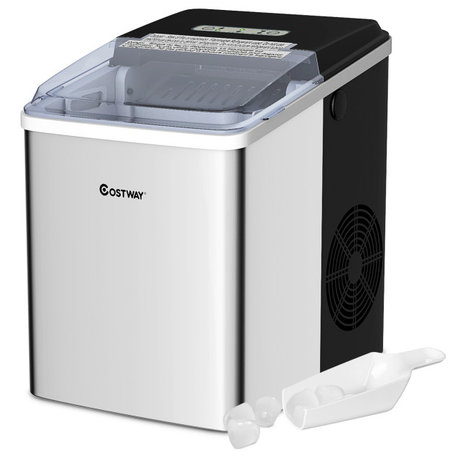 Costway Stainless Steel Ice Maker 26Lbs/24H Self-Clean Function W/Scoop New
