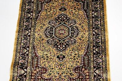 2.5 ft x 4 ft Beige-Yellow Kashmiri Silk Carpet