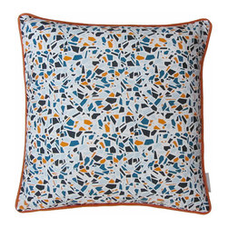 Markless Design - Terrazzo Print Cushion, Blue and Orange - Scatter Cushions