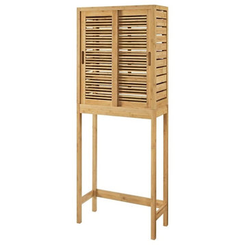 Linon Bracken Sturdy Solid Bamboo Spacesaver with Sliding Doors in Natural Brown