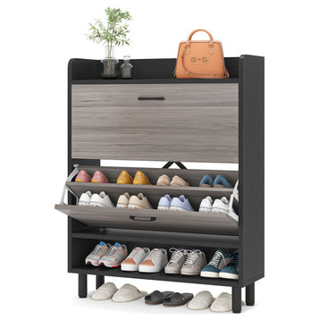 Tribesigns Shoe Storage Cabinet With Flip Doors, Black