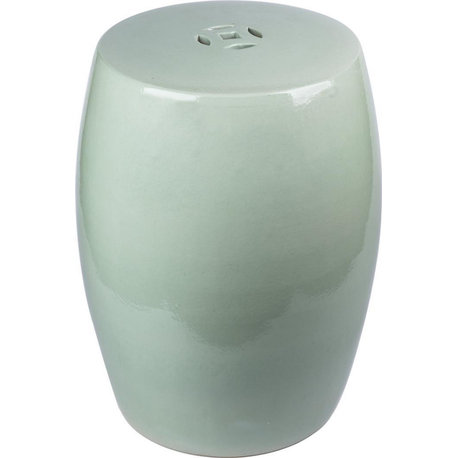 Garden Stool Backless Mint Green Ceramic Hand-Crafted