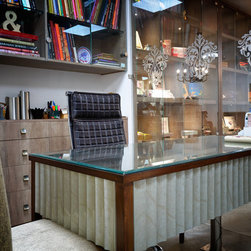 Metaphor | 6-Leg Writing Desk with Fluted Drawers in Antique Silver Finish - Desks And Hutches