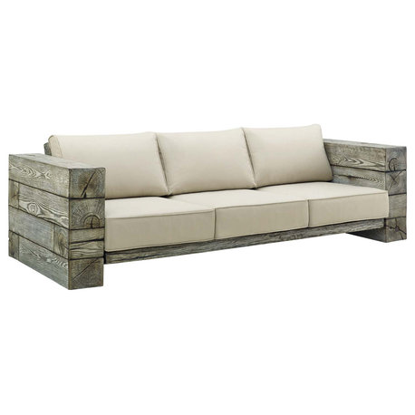 Manteo Rustic Coastal Outdoor Patio Sofa, Light Gray Beige