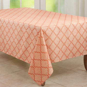 Tablecloth With Laser-Cut Hemstitch Design, Orange, 65"x90"