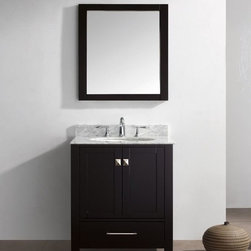 30 inch Espresso Bathroom Vanity with White Carrera Marble Top - Bathroom Vanities And Sink Consoles