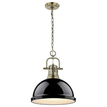 Golden Duncan 1-LT Pendant with Chain 3602-L AB-BLK, Aged Brass