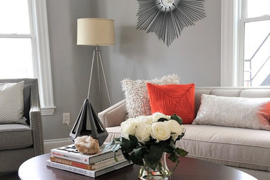 Example of a trendy living room design in Boston