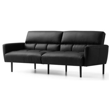 Modern Futon Sofa, Channel Tufted Seat With Removable Arms