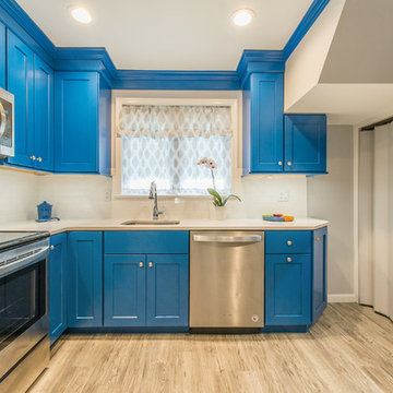 Before & After Kitchen Remodel with Blue Cabients in Rockaway