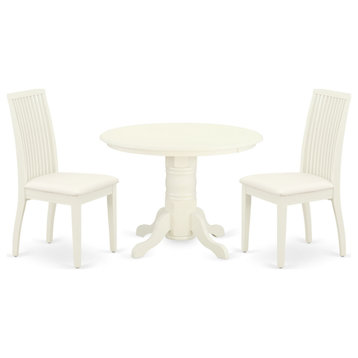 3-Piece Set Includes A Round Table/Two Dining Chairs, White Finish