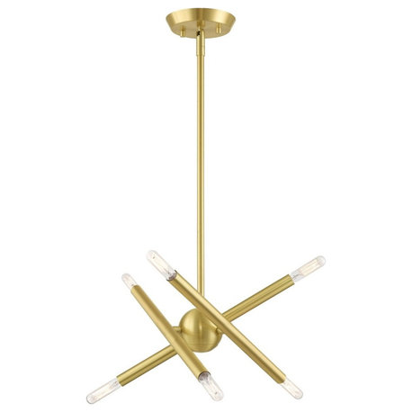 Mid Century Modern Six Light Chandelier-Satin Brass Finish - Chandelier